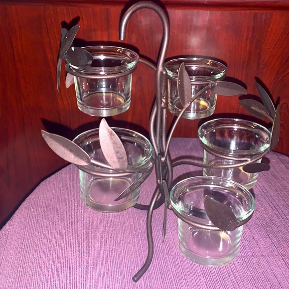Brown Wrought Iron Tree With Branches And Leaves Candle Holder 8.5”Wx9”H - Picture 4 of 7